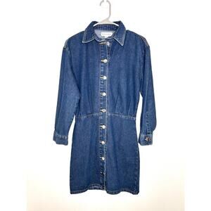 Denim Shirt Button Front Mini Dress 4/27 Hustle n Holla Dark Wash